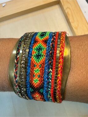 Multicolor Woven Boho Cuff Bracelet with Gold Accents from DePetra